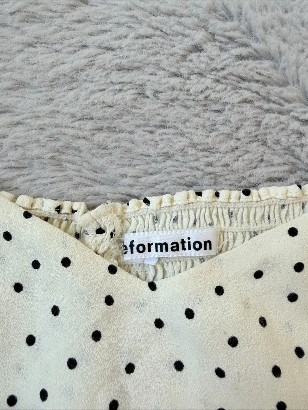 REFORMATION Nina‎ Blouse Polka Dot Puff Sleeve Womens  Top Size 4 Ivory Black